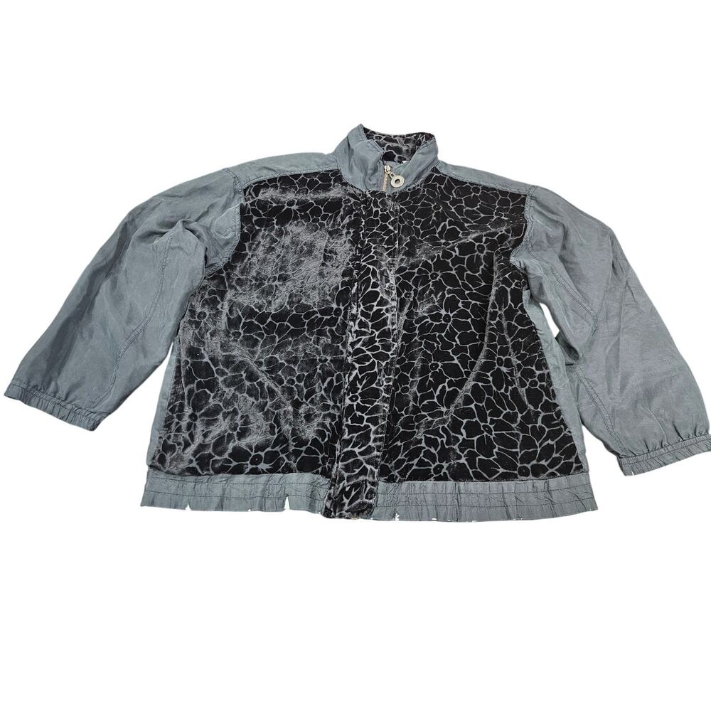 Mureli Black Silk Burnout Velvet Zip Front Jacket Floral Women’s Small